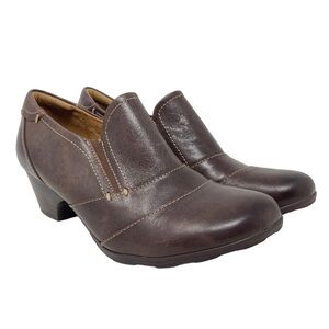 Söfft Shoes Womens 7.5M Brown Leather Upper Lining Slip On Block Heels Round Toe
